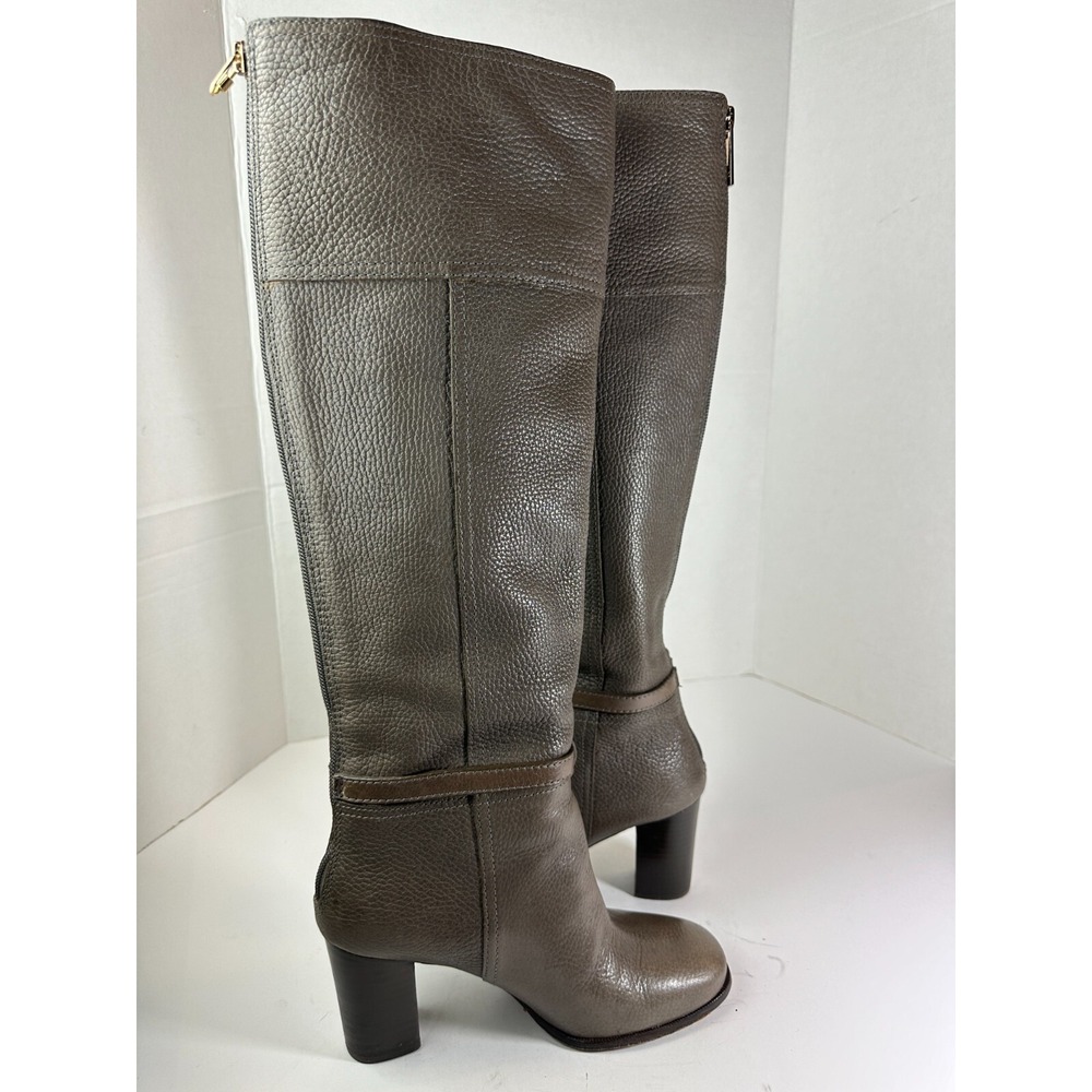 Tory Burch Pebbled Leather Zip Tall Block Heel Buckle Boots Gray 6M Quiet Luxury - Picture 6 of 16